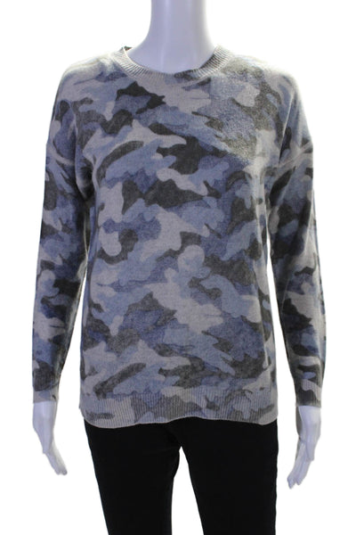 27 Miles Womens Cashmere Camouflage Print Pullover Sweater Top Blue Size XS