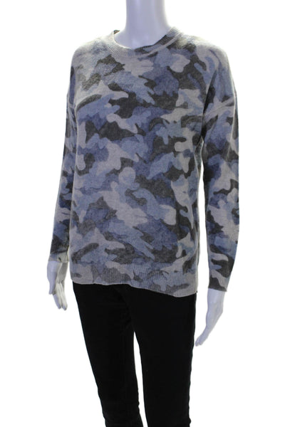 27 Miles Womens Cashmere Camouflage Print Pullover Sweater Top Blue Size XS