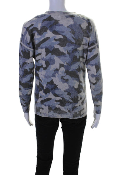 27 Miles Womens Cashmere Camouflage Print Pullover Sweater Top Blue Size XS