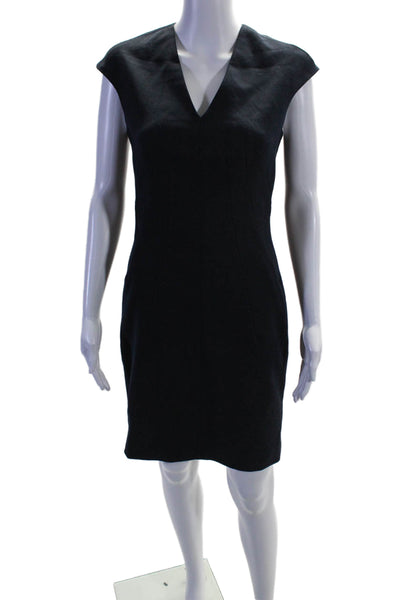 Reiss Womens Wool Blend V-Neck Sleeveless Zip Up Knee Length Dress Navy Size 4