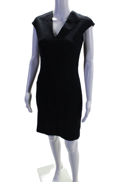 Reiss Womens Wool Blend V-Neck Sleeveless Zip Up Knee Length Dress Navy Size 4