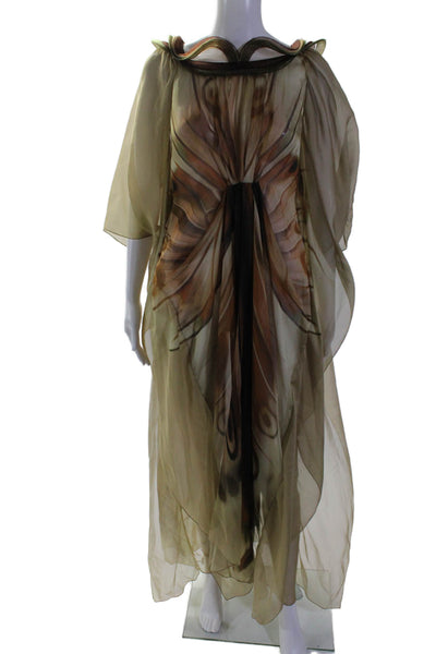 Alberta Ferretti Women's Flutter Sleeves Cinch Waist Maxi Dress Green Size 4