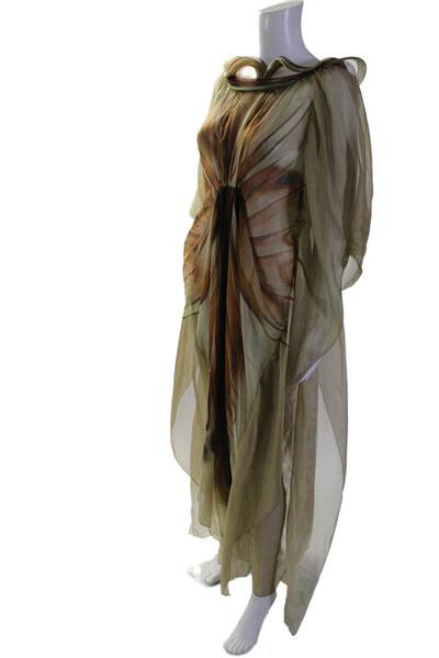 Alberta Ferretti Women's Flutter Sleeves Cinch Waist Maxi Dress Green Size 4