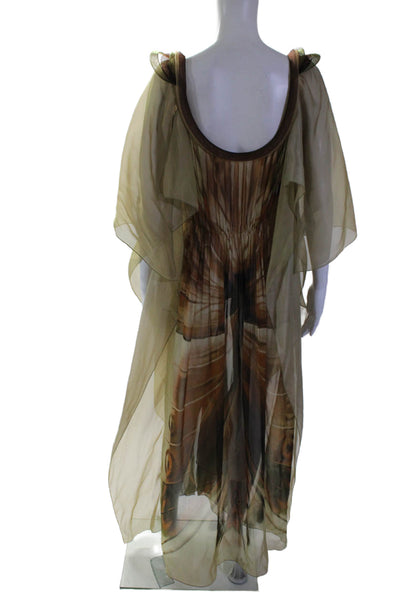 Alberta Ferretti Women's Flutter Sleeves Cinch Waist Maxi Dress Green Size 4