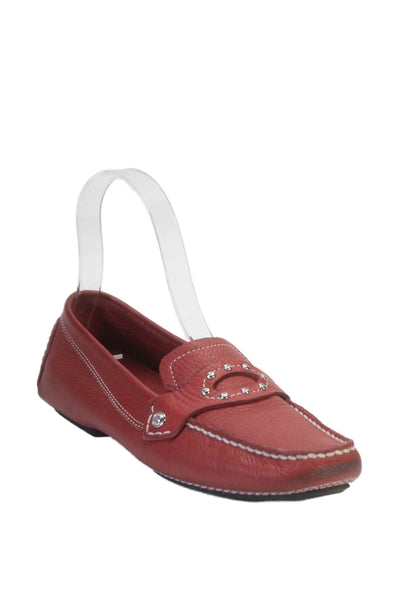 Cole Haan Womens Leather Silver Tone Slide On Driving Loafers Red Size 6.5 B