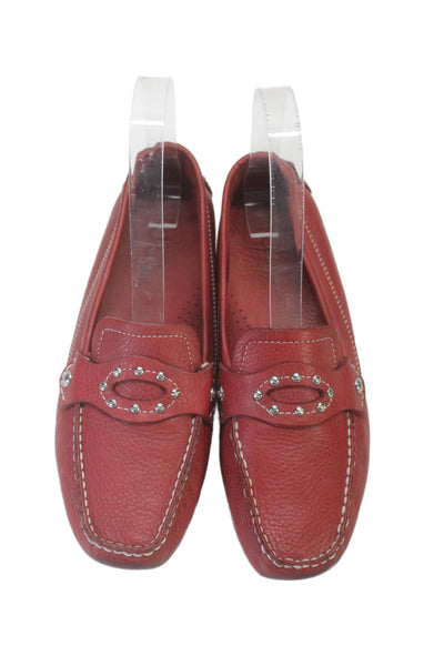 Cole Haan Womens Leather Silver Tone Slide On Driving Loafers Red Size 6.5 B