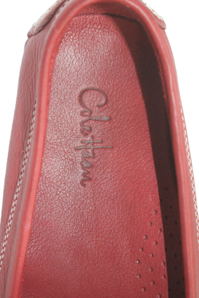 Cole Haan Womens Leather Silver Tone Slide On Driving Loafers Red Size 6.5 B