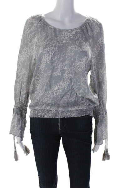 Ramy Brook Womens Silk Gray Snakeskin Print Scoop Neck Blouse Top Size L