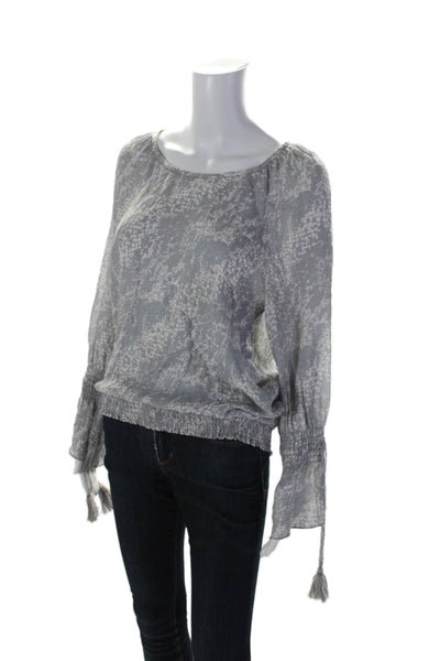 Ramy Brook Womens Silk Gray Snakeskin Print Scoop Neck Blouse Top Size L