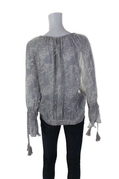 Ramy Brook Womens Silk Gray Snakeskin Print Scoop Neck Blouse Top Size L