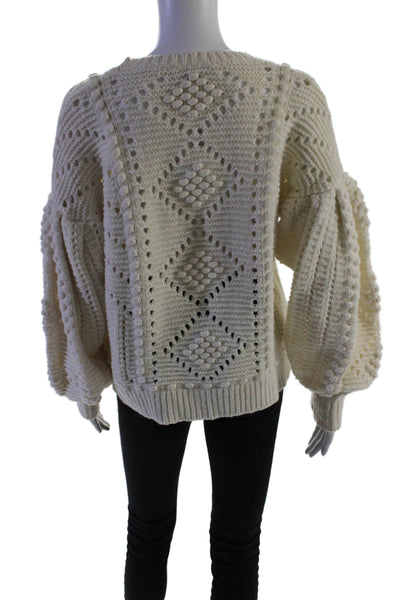 Intermix Womens Wool Round Neck Knitted Balloon Sleeve Sweater White Size S