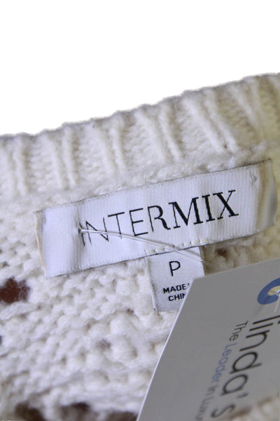 Intermix Womens Wool Round Neck Knitted Balloon Sleeve Sweater White Size S