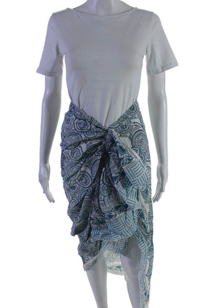 Guadalupe Womens Cotton Asymmetrical Paisley Ruffled Ruched Skirt Blue Size XS