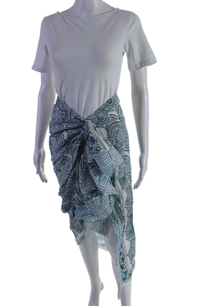 Guadalupe Womens Cotton Asymmetrical Paisley Ruffled Ruched Skirt Blue Size XS