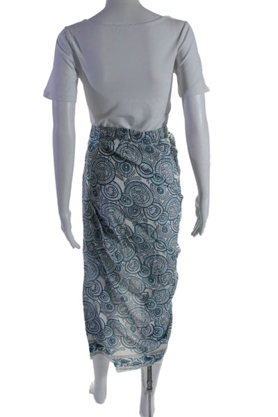 Guadalupe Womens Cotton Asymmetrical Paisley Ruffled Ruched Skirt Blue Size XS