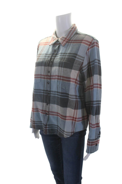 The Great Womens Button Front Long Sleeve Collared Plaid Shirt Blue Multi Size 3