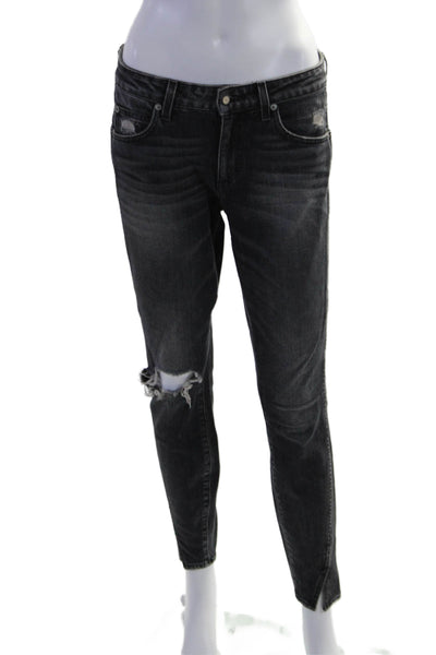 Amo Women's Women's Midrise Distress Skinny Denim Pants Black Size 27
