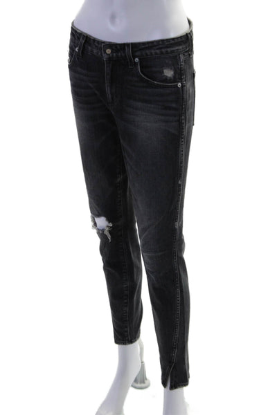 Amo Women's Women's Midrise Distress Skinny Denim Pants Black Size 27
