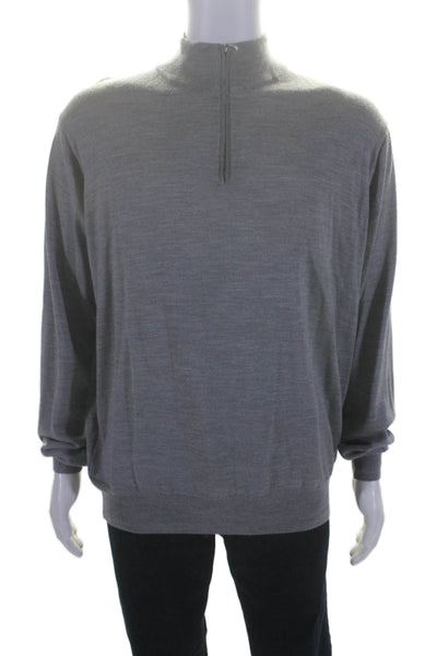 Peter Millar Mens Long Sleeved V Neck Zipped Knitted Sweater Gray Size 2XL