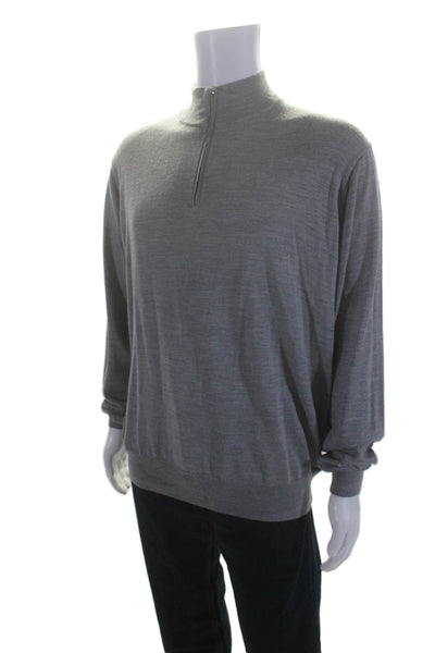 Peter Millar Mens Long Sleeved V Neck Zipped Knitted Sweater Gray Size 2XL