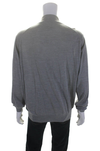 Peter Millar Mens Long Sleeved V Neck Zipped Knitted Sweater Gray Size 2XL