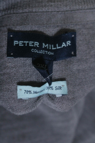 Peter Millar Mens Long Sleeved V Neck Zipped Knitted Sweater Gray Size 2XL