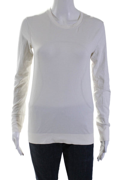 Lululemon Womens White Striped Crew Neck Active Long Sleeve Top Size 4