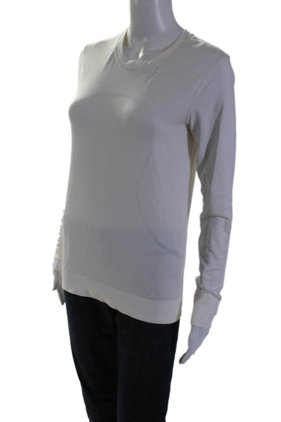 Lululemon Womens White Striped Crew Neck Active Long Sleeve Top Size 4