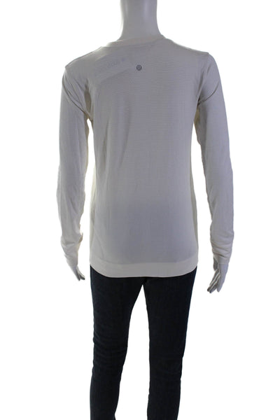 Lululemon Womens White Striped Crew Neck Active Long Sleeve Top Size 4
