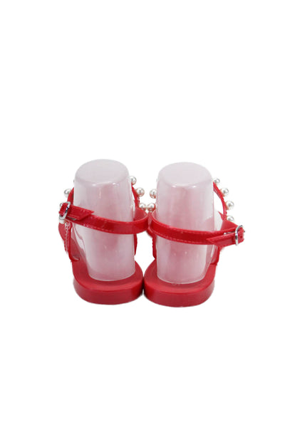 Stuart Weitzman Womens Faux Pearl Accent Ankle Buckle Thong Sandals Red Size 9