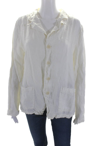 CP Shades Womens Linen Long Sleeves Button Down Blouse White Size Medium