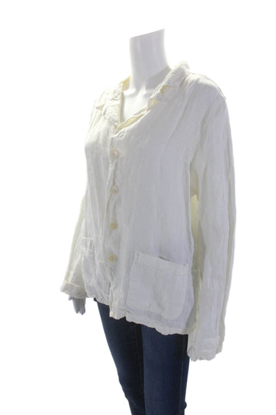 CP Shades Womens Linen Long Sleeves Button Down Blouse White Size Medium