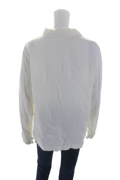 CP Shades Womens Linen Long Sleeves Button Down Blouse White Size Medium