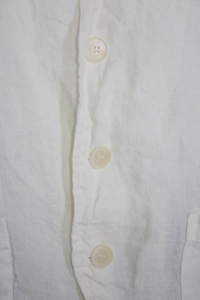 CP Shades Womens Linen Long Sleeves Button Down Blouse White Size Medium