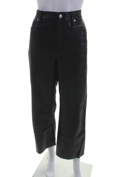 J Crew Womens Black Vegan Leather High Rise Straight Leg Pants Size 29