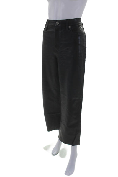 J Crew Womens Black Vegan Leather High Rise Straight Leg Pants Size 29