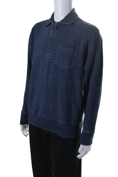 Polo Ralph Lauren Mens Collared Long Sleeved V Neck Zipped Shirt Blue Size L