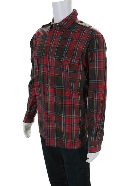 Polo Ralph Lauren Mens Textured Collar Long Sleeve Plaid Button Up Top Red Size