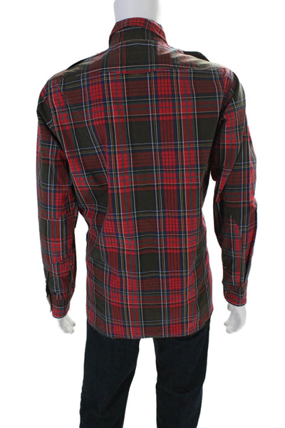 Polo Ralph Lauren Mens Textured Collar Long Sleeve Plaid Button Up Top Red Size