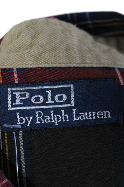 Polo Ralph Lauren Mens Textured Collar Long Sleeve Plaid Button Up Top Red Size