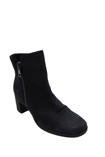 Munro Womens Suede Slip-on Zipped Ankle Heel Boots Navy Blue Size 10