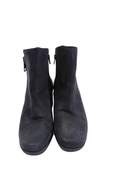 Munro Womens Suede Slip-on Zipped Ankle Heel Boots Navy Blue Size 10