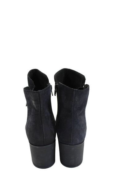 Munro Womens Suede Slip-on Zipped Ankle Heel Boots Navy Blue Size 10