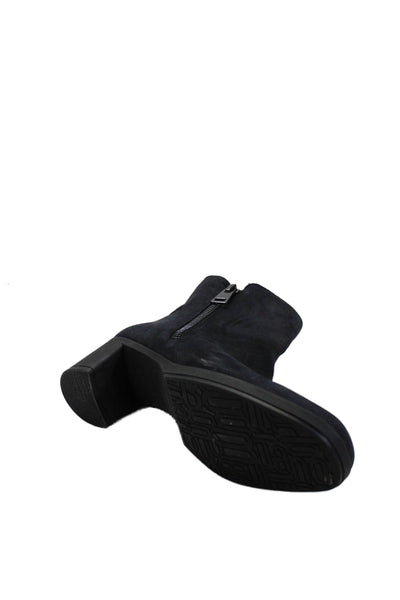 Munro Womens Suede Slip-on Zipped Ankle Heel Boots Navy Blue Size 10