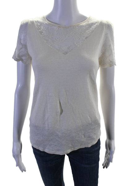 Sandro Paris Womens Cotton Short Sleeve Blouse White Size 1