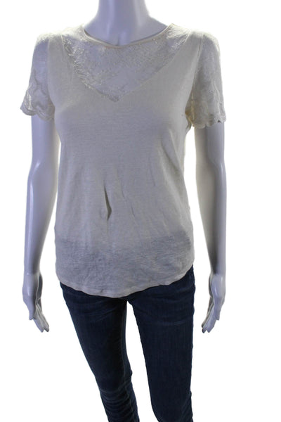 Sandro Paris Womens Cotton Short Sleeve Blouse White Size 1