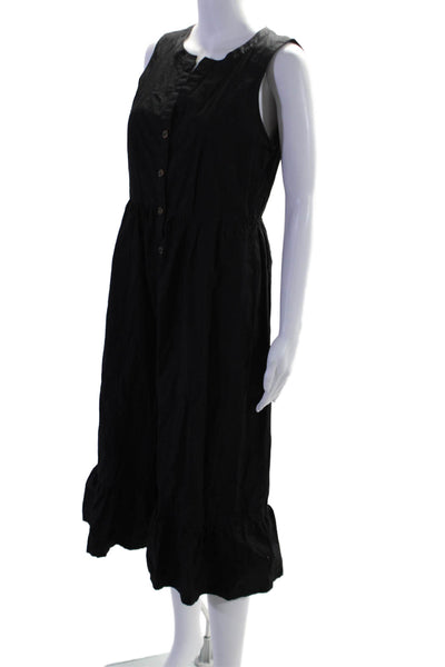 Calvin Klein Women's Round Neck Sleeveless Button Down Midi Dress Black Size 4