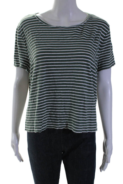 Eileen Fisher Womens Round Neck Short Sleeves Basic T-Shirt Green Stiped Size 2X