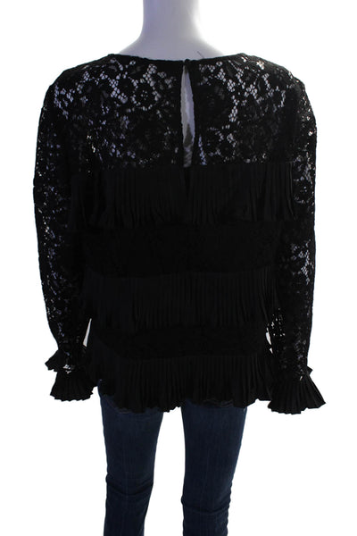 J Crew Womens Lace Pleated Detail Tiered Long Sleeves Blouse Black Size 12