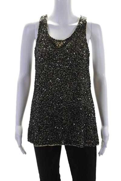 Alice + Olivia Womens Silk Sleeveless Sequenced Tank Blouse Black Size S